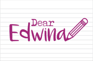 Logo of the show Dear Edwina, featuring the title with a sketched pencil.