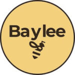 A yellow circle graphic with a white background. The circle has a black edge and black words inside that say, "Baylee" with a black bee below the words.