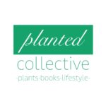 White background graphic logo with a green bar with white letters in it that reads, "planted," and more green letters below that read, "collective plants books lifestyle."