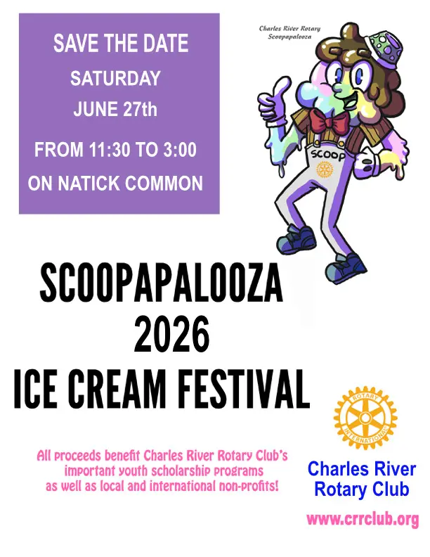 White background graphic with black letters on a white background and white letters inside a purple square. there is an anthropomorphized scoop of ice cream dressed as an employee at an ice cream shop giving a thumbs up.