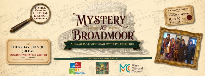 Map background graphic with "Mystery at the Broadmoor" in the center.